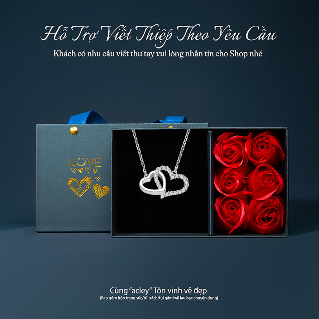 Dây chuyền bạc S925 hình trái tim đôi đính đá zircon 5A