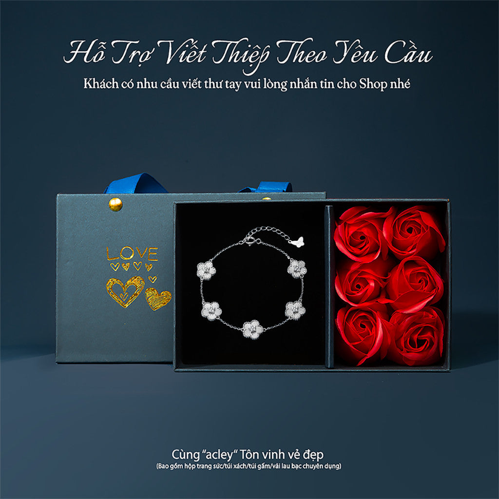 Lắc tay bạc S925 hình hoa đính đá zircon 5A