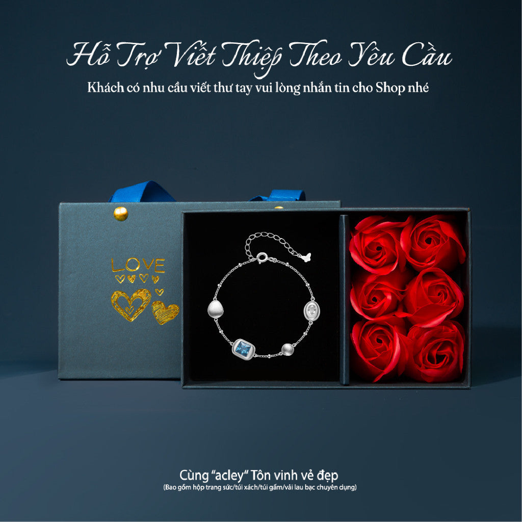 Lắc tay bạc S925 hạt bi đính đá zircon 5A màu xanh