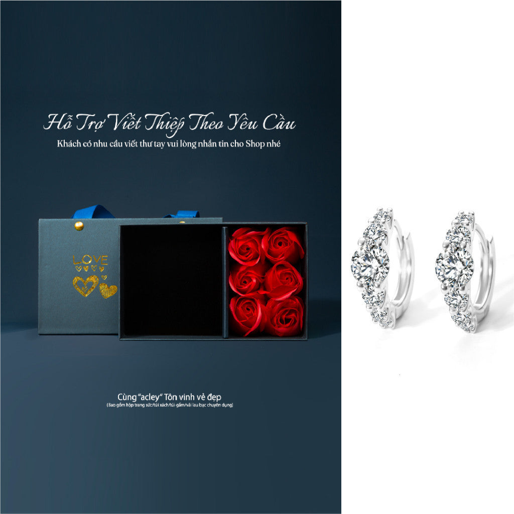 Bông tai vòng bạc S925 đính đá Moissanite viên chủ