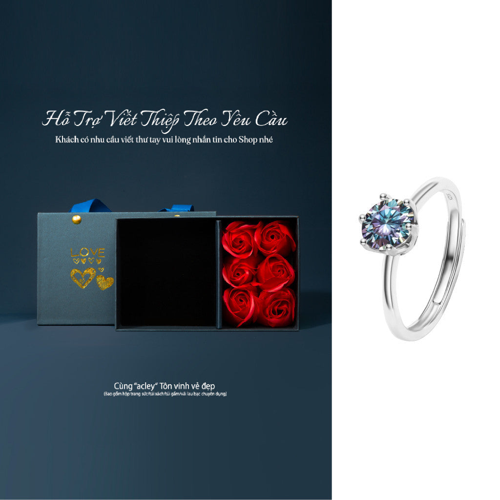 Nhẫn bạc S925 đính đá Moissanite dáng solitaire