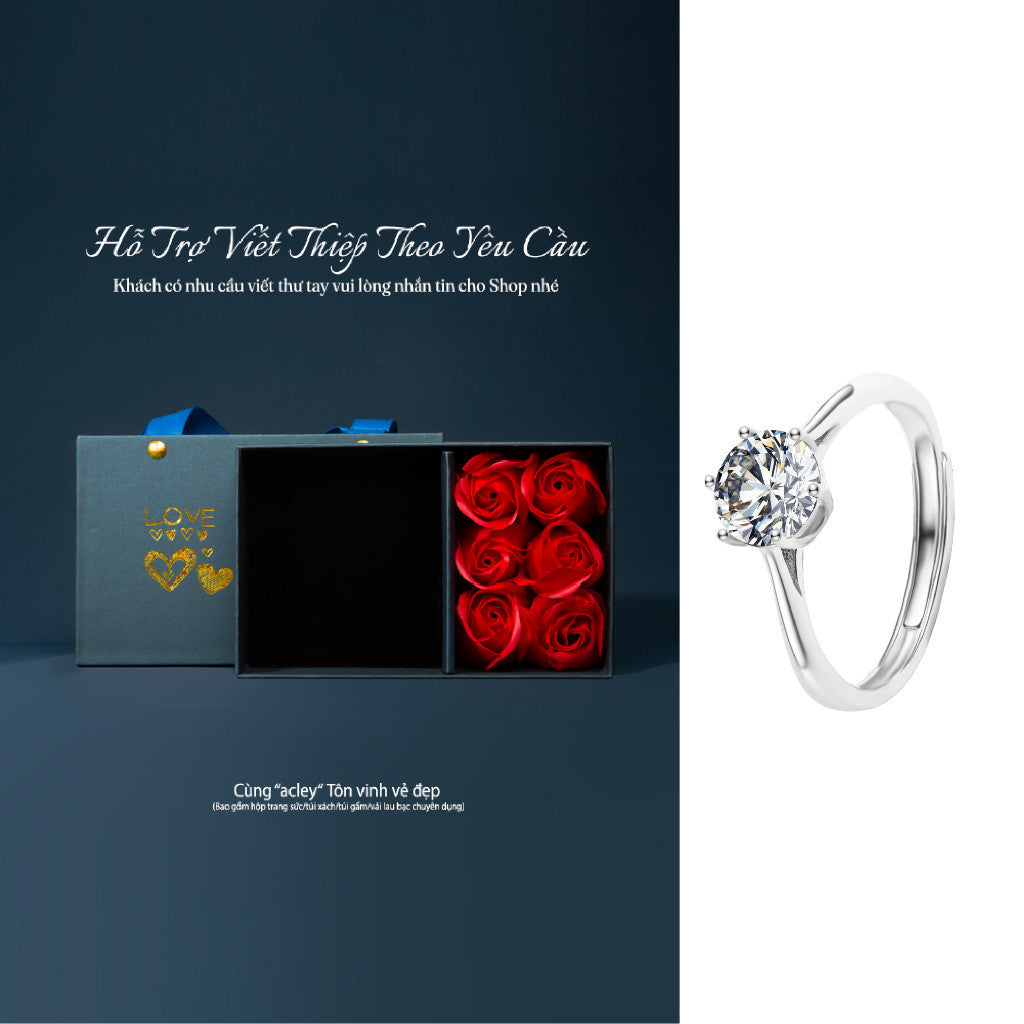 Nhẫn bạc S925 dáng uốn lượn đính đá Moissanite