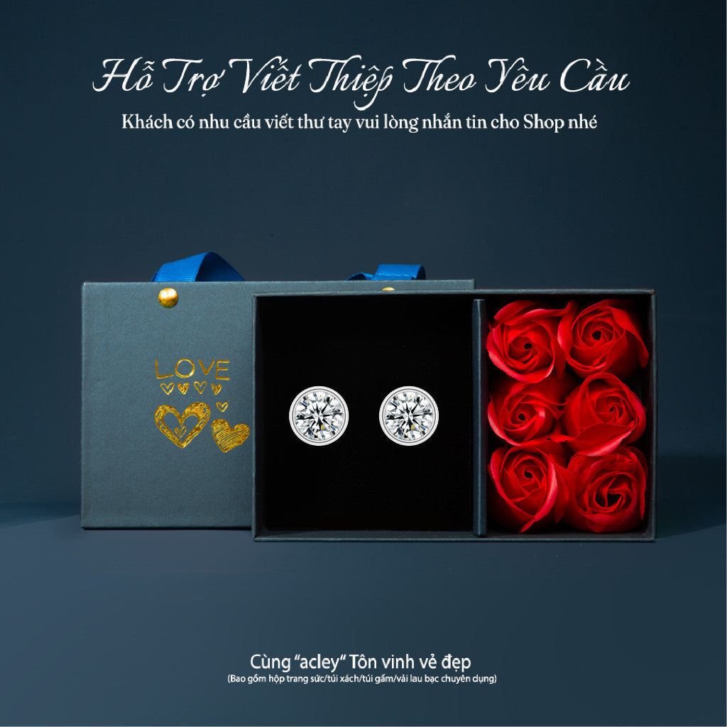 Bông tai nụ bạc S925 đính đá Moissanite bọc viền tròn