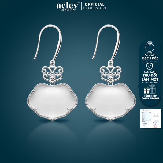 Bông tai móc bạc S925 đá mã não chalcedony