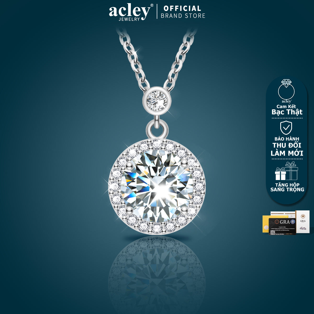 Dây chuyền bạc S925 đính đá Moissanite dáng tròn