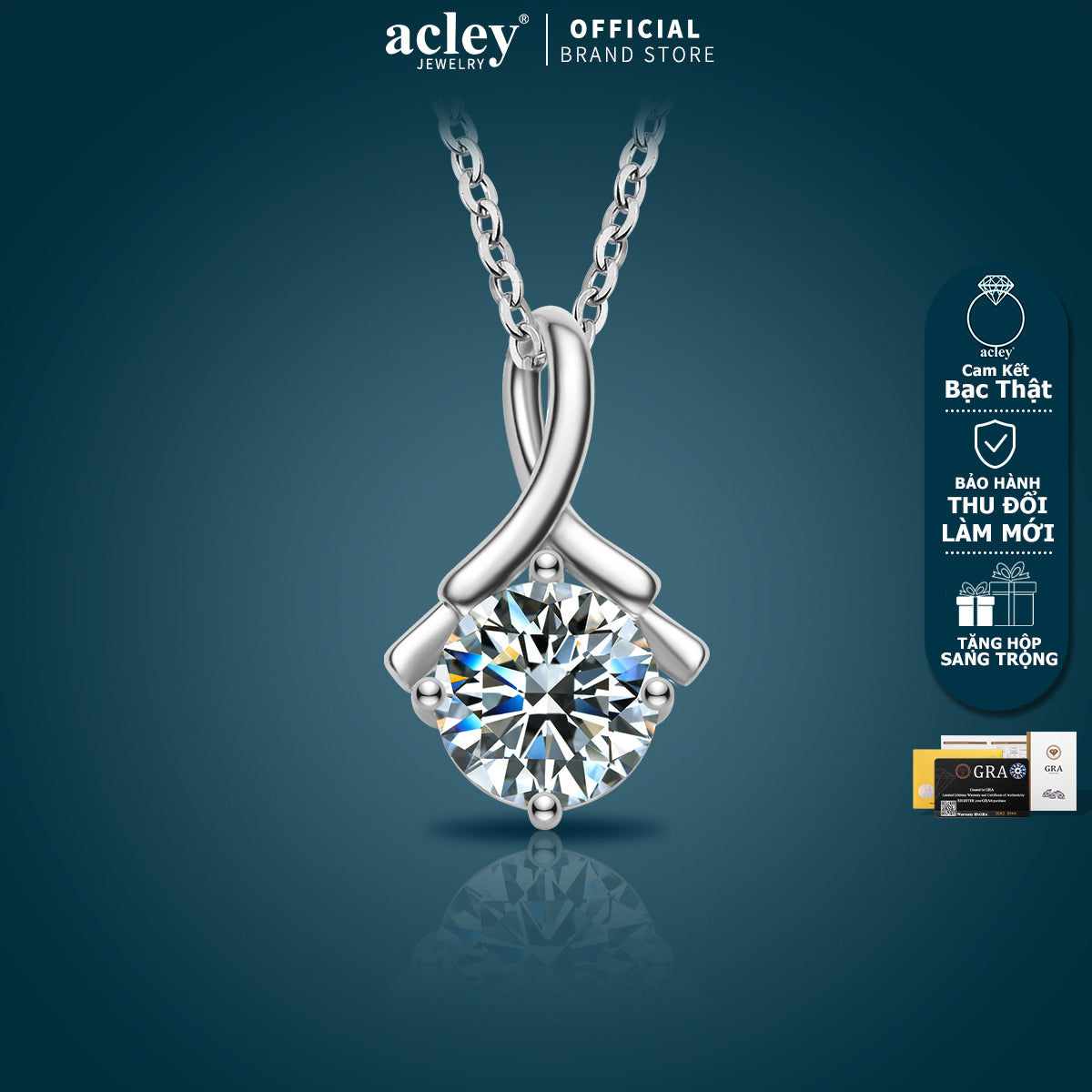 Dây chuyền bạc S925 đính đá Moissanite dáng xoắn