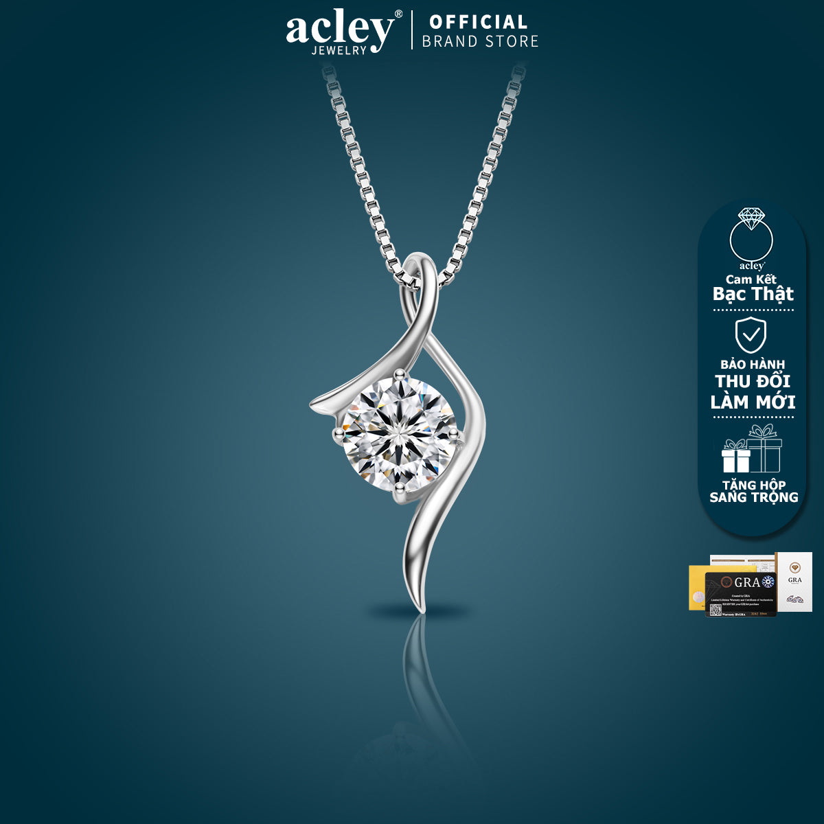Dây chuyền bạc S925 đính đá Moissanite dáng lượn sóng