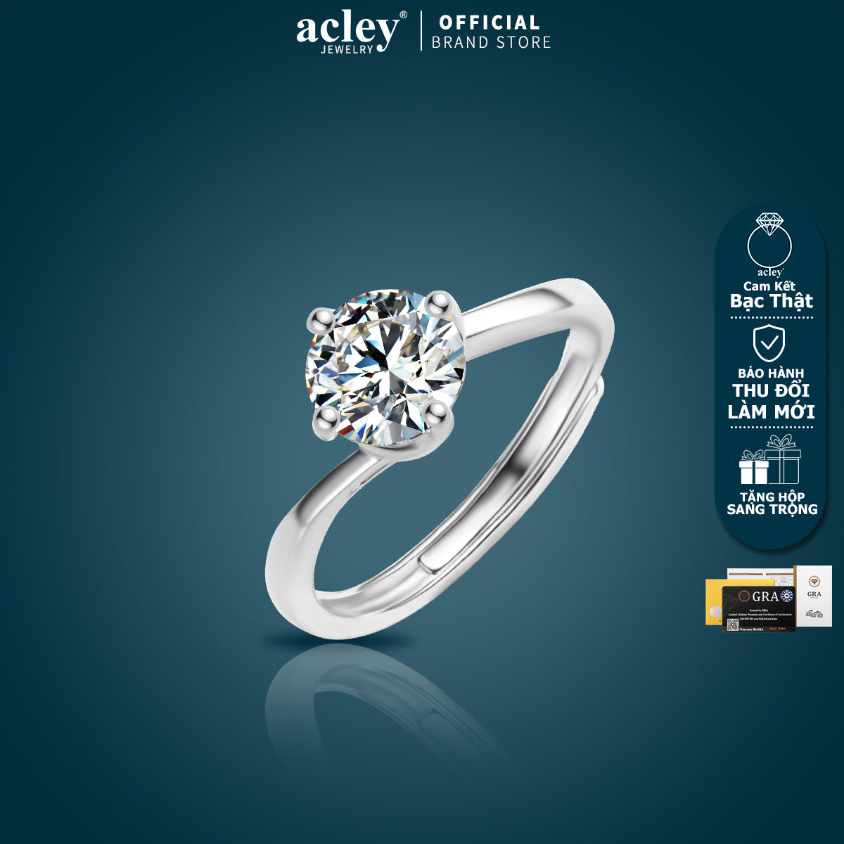 Nhẫn bạc S925 đính đá Moissanite tròn