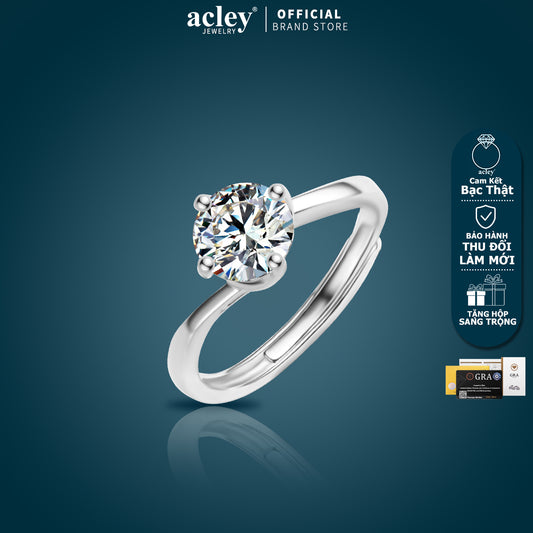 Nhẫn bạc S925 đính đá Moissanite tròn