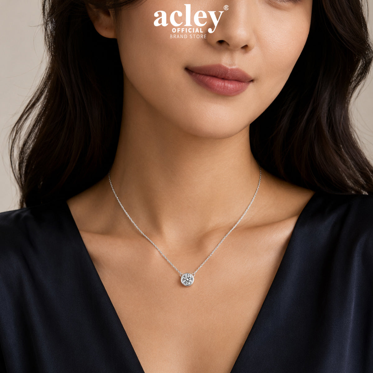 Dây chuyền bạc S925 đính đá Moissanite viền tròn