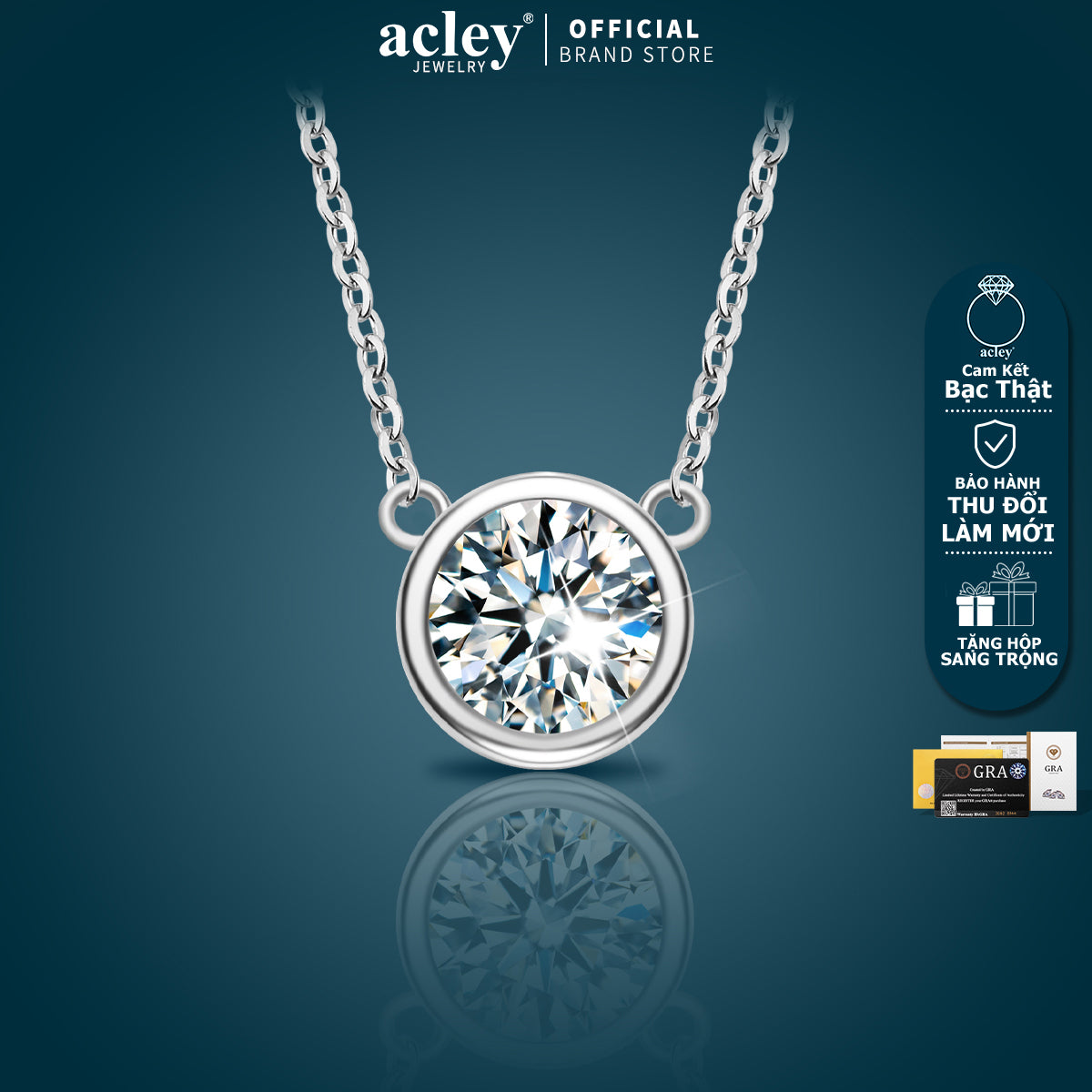 Dây chuyền bạc S925 đính đá Moissanite viền tròn