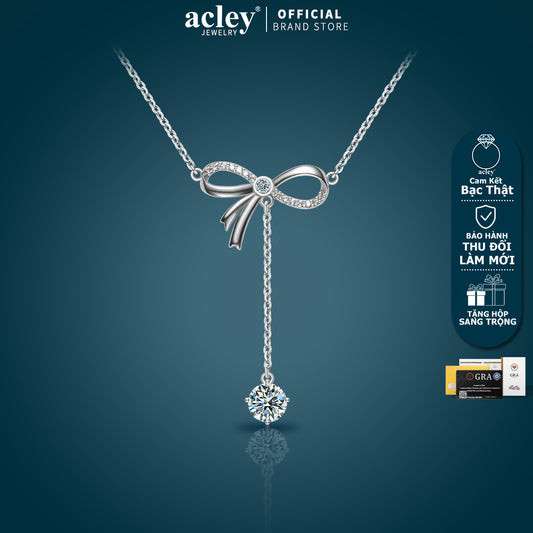 Dây chuyền nơ bạc S925 đính đá Moissanite