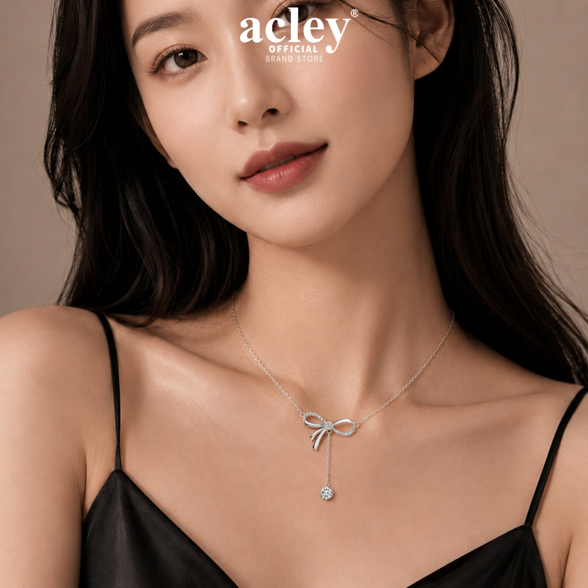 Dây chuyền nơ bạc S925 đính đá Moissanite