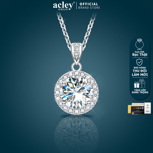 Dây chuyền mặt tròn bạc S925 đính đá Moissanite