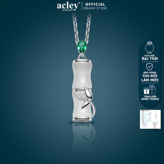 Dây chuyền bạc S925 mặt trúc đá mã não chalcedony đính zircon 5A