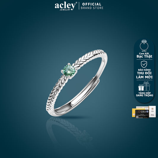 Nhẫn bạc S925 đính đá Moissanite xanh dáng xoắn