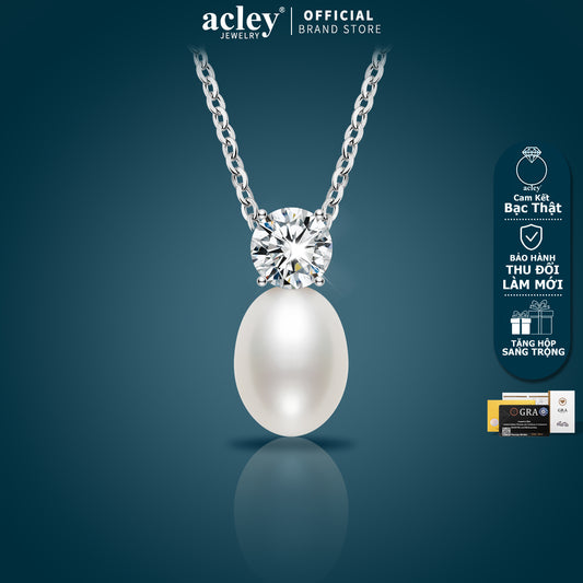 Dây chuyền bạc S925 ngọc trai nước ngọt đính đá Moissanite