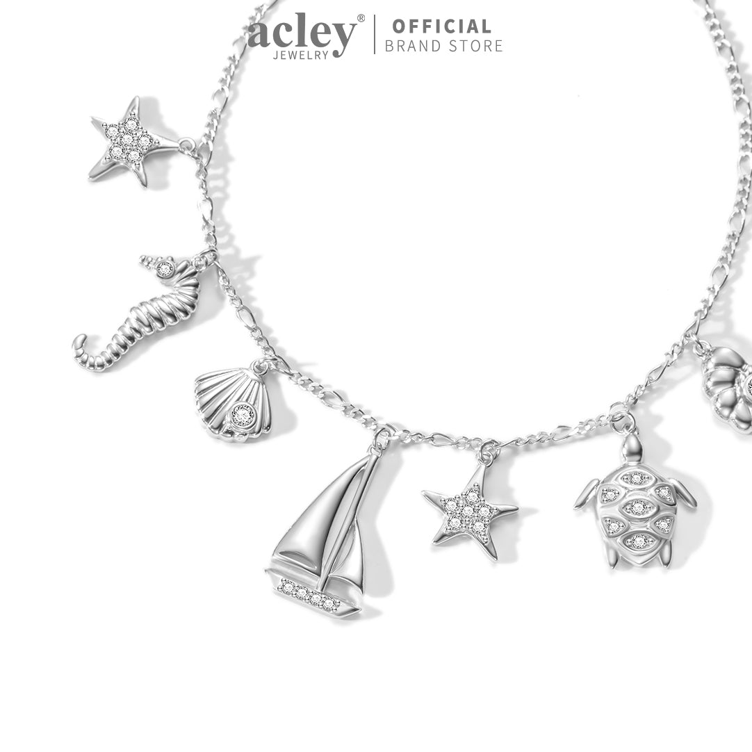Lắc tay bạc S925 charm biển đính đá zircon 5A