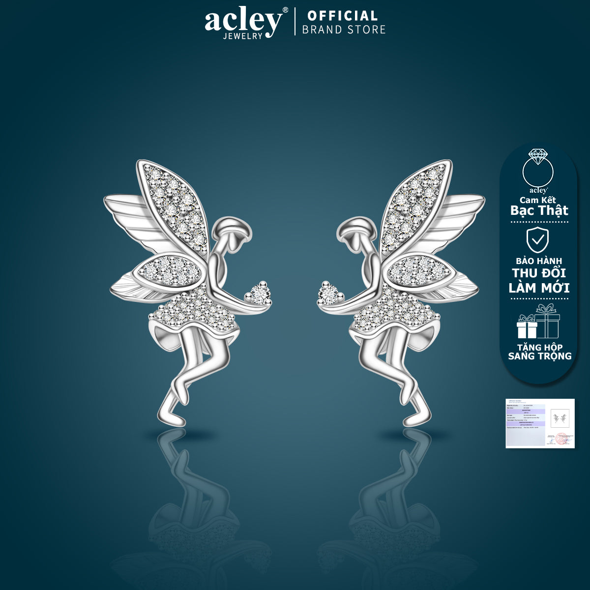 Bông tai bạc S925 hình nàng tiên đính đá zircon 5A