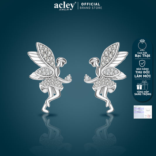 Bông tai bạc S925 hình nàng tiên đính đá zircon 5A