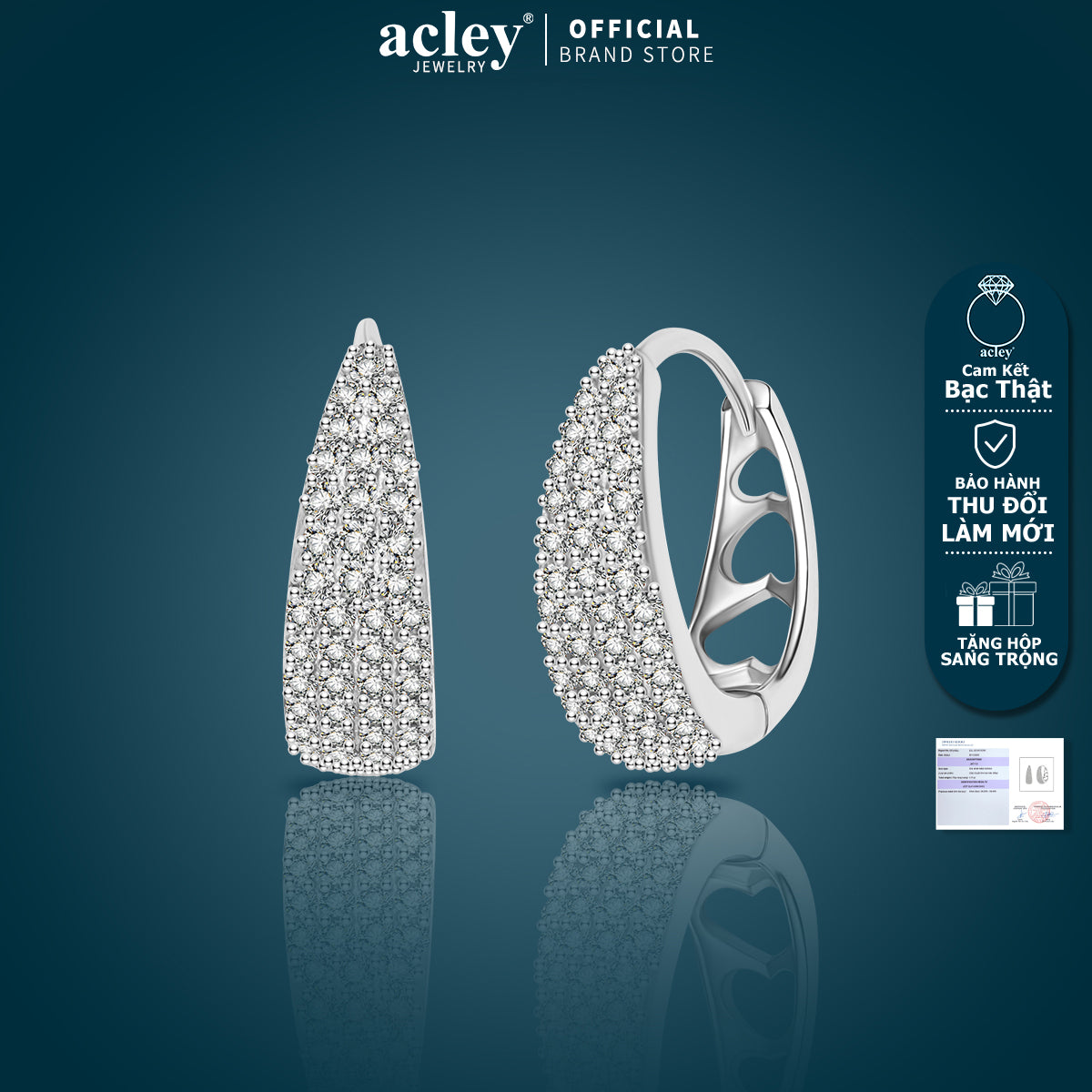 Bông tai vòng bạc S925 đính đá zircon 5A bản dài