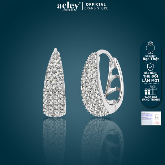 Bông tai vòng bạc S925 đính đá zircon 5A bản dài