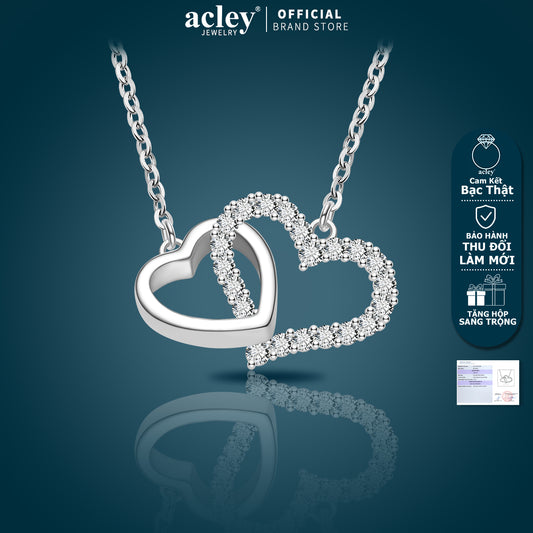 Dây chuyền bạc S925 hình trái tim đôi đính đá zircon 5A