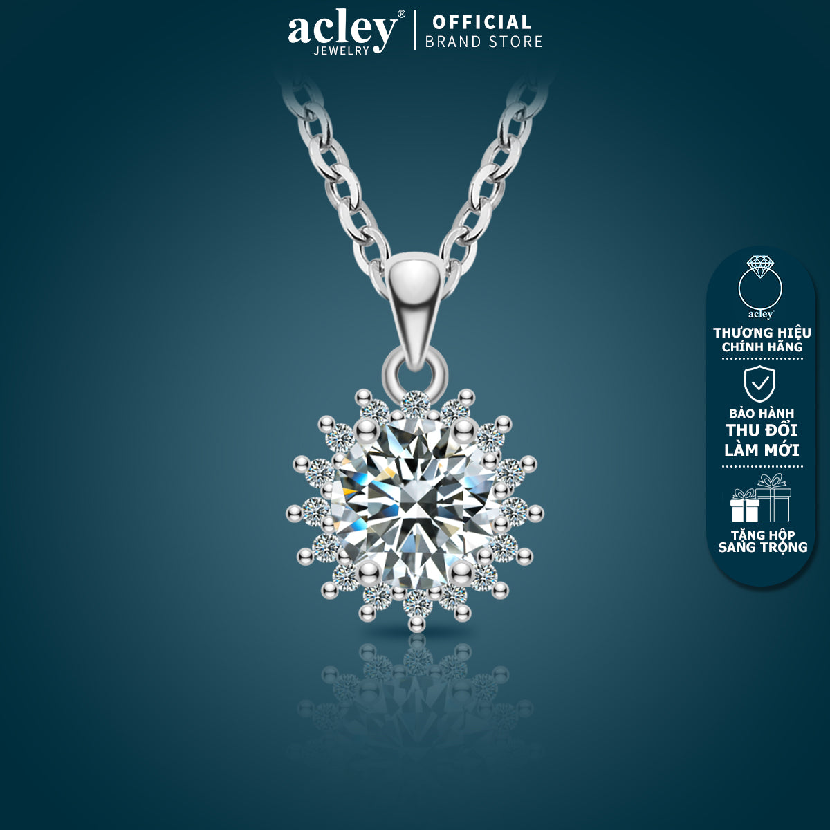 Dây chuyền bạc S925 đính đá Moissanite hình hoa