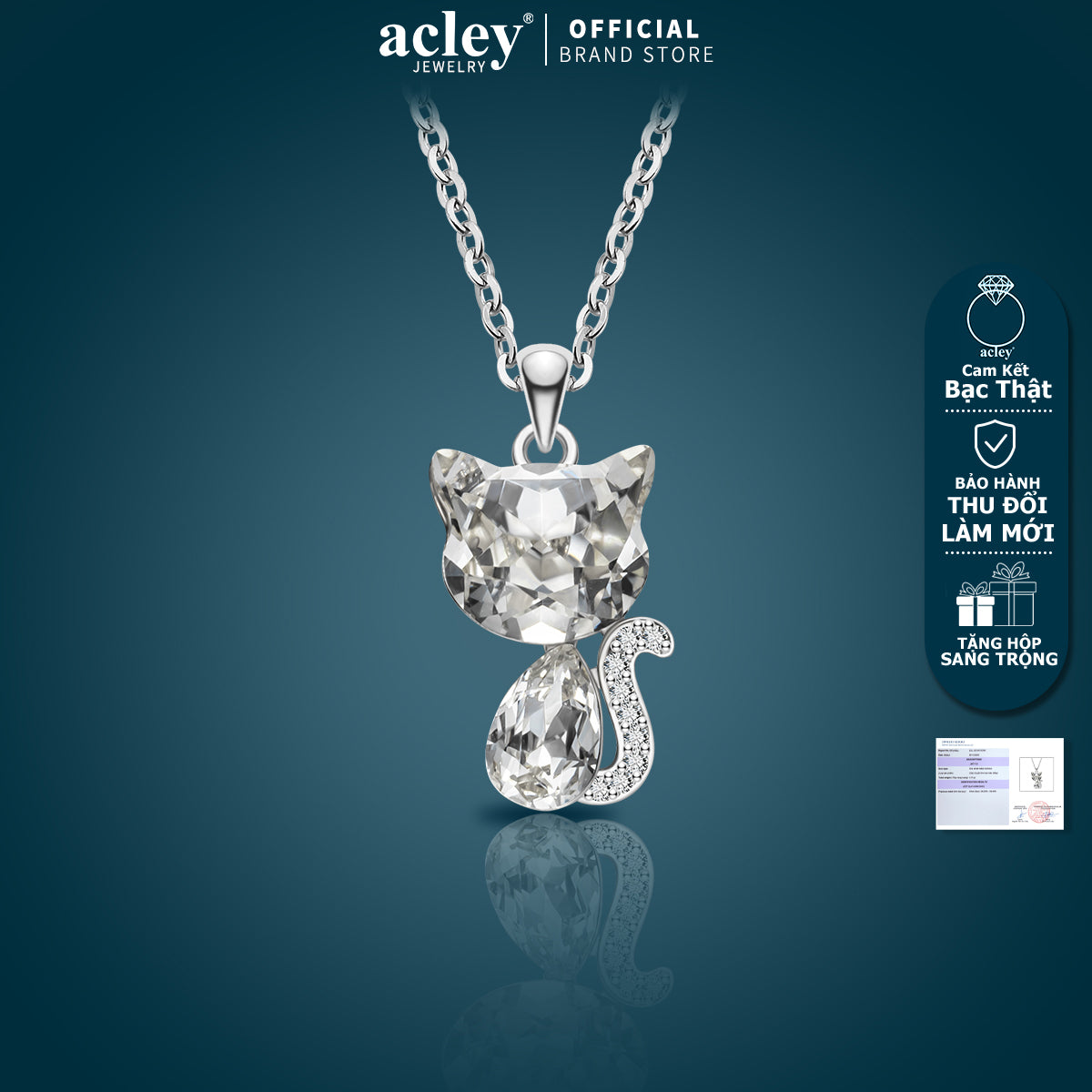 Dây chuyền bạc S925 hình mèo đính đá zircon 5A