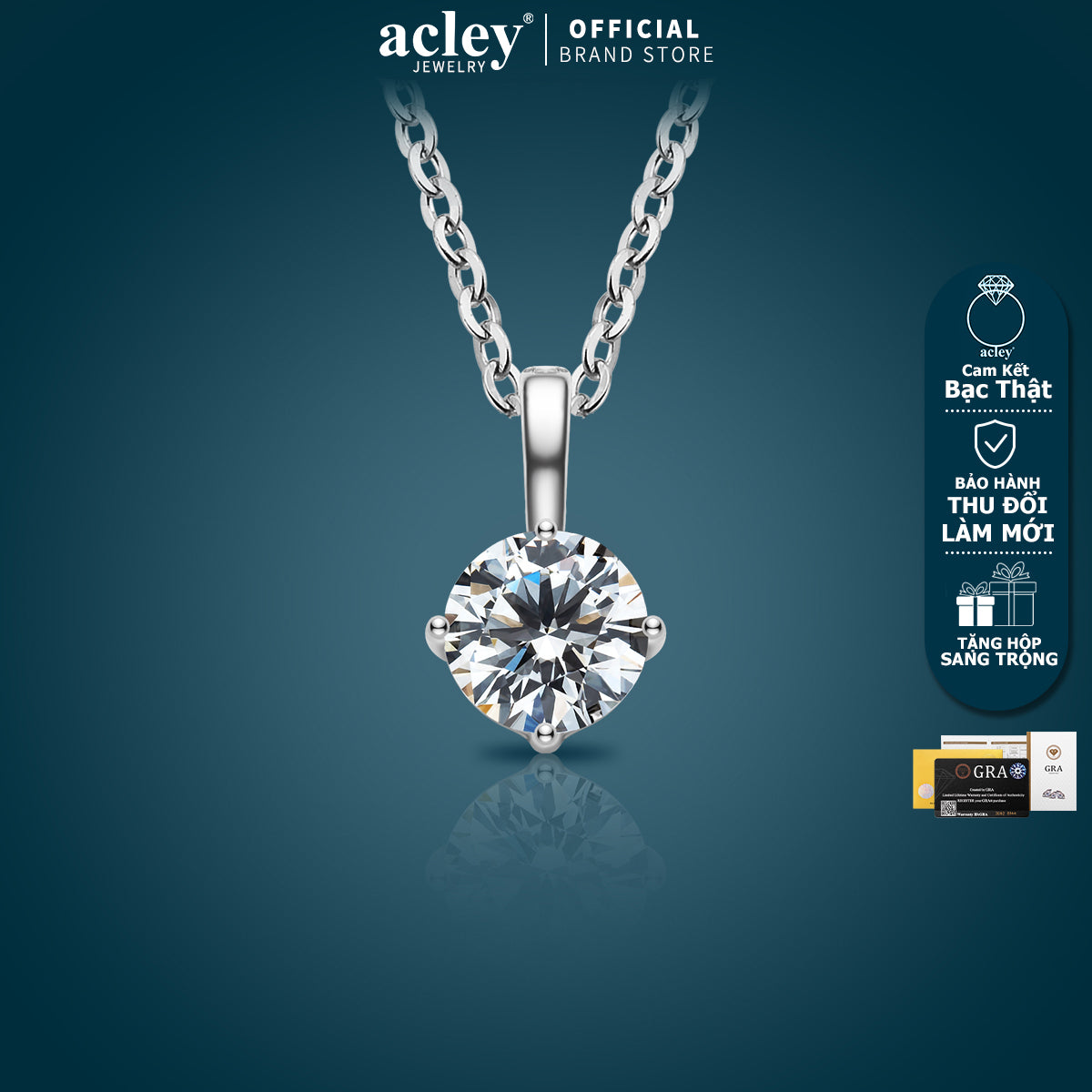 Dây chuyền bạc S925 đính đá Moissanite tròn bốn chấu