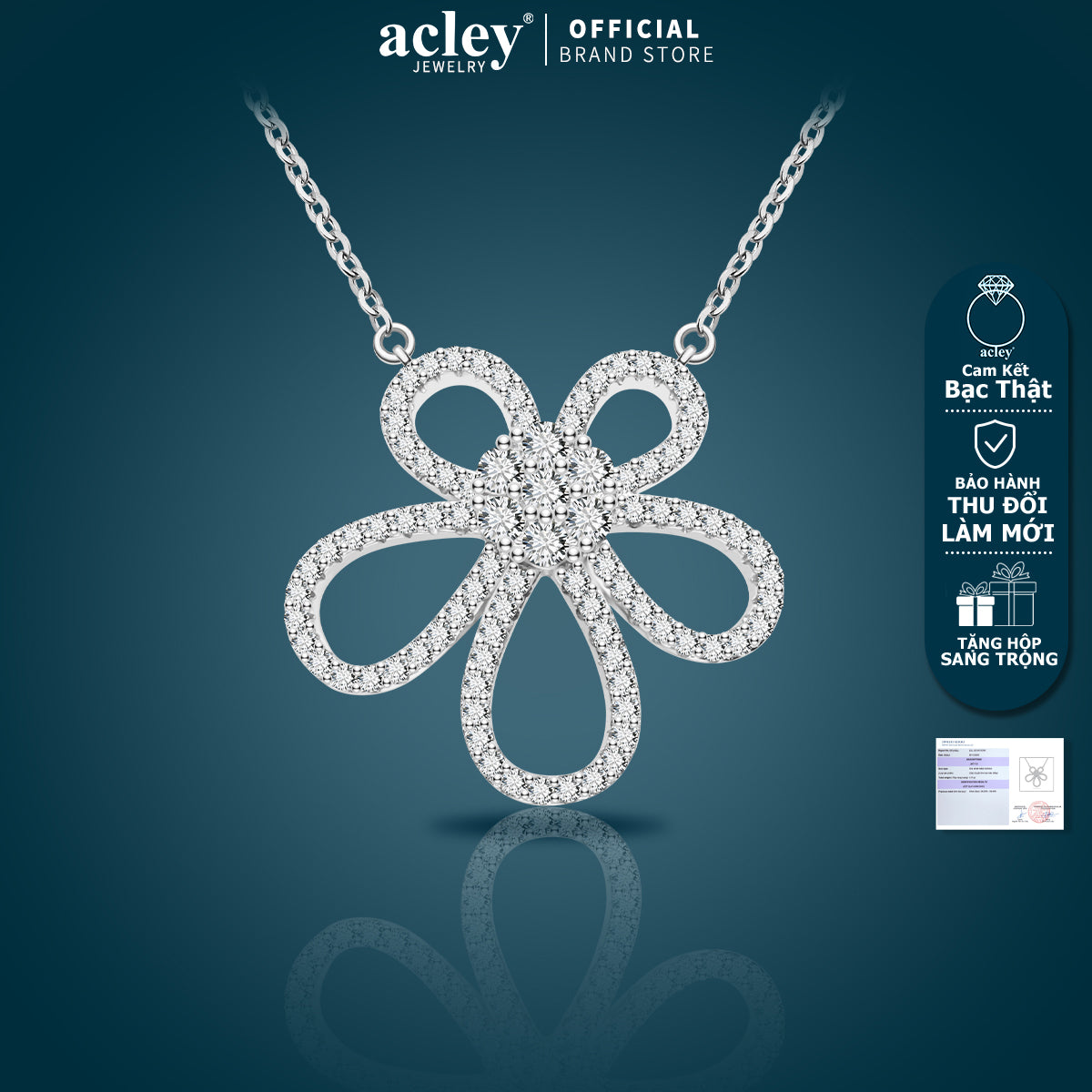 Dây chuyền bạc S925 hình hoa đính đá zircon 5A