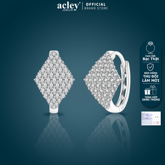 Bông tai vòng bạc S925 hình thoi đính đá zircon 5A