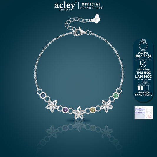 Lắc tay bạc S925 hình hoa đính đá zircon 5A nhiều màu