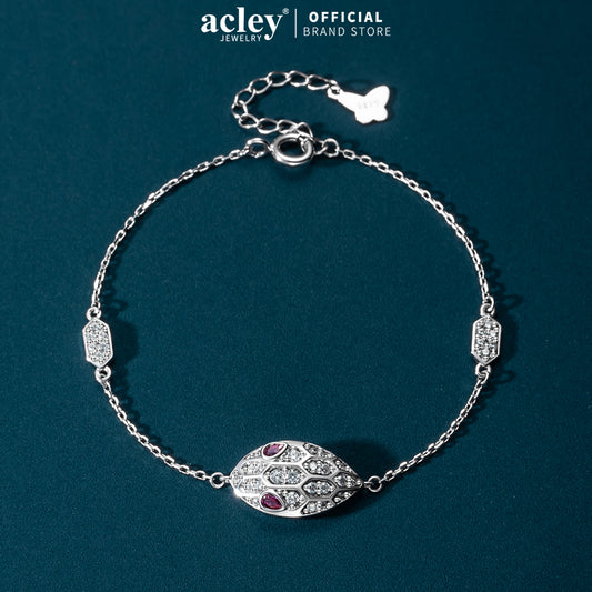 Lắc tay bạc S925 hình chiếc lá đính đá zircon 5A