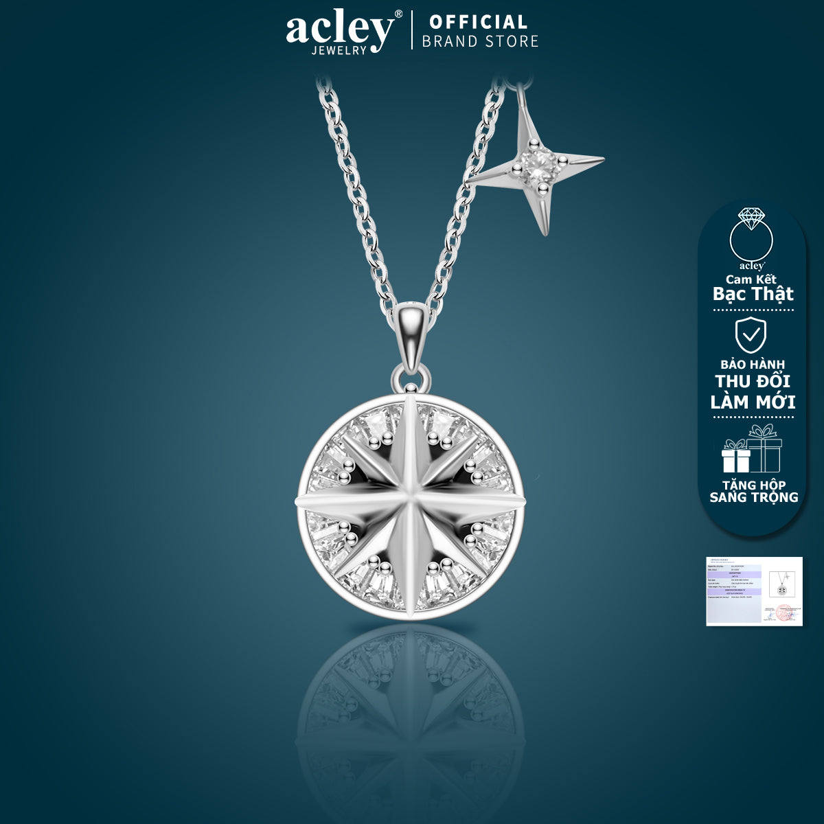 Dây chuyền bạc S925 mặt la bàn đính đá zircon 5A