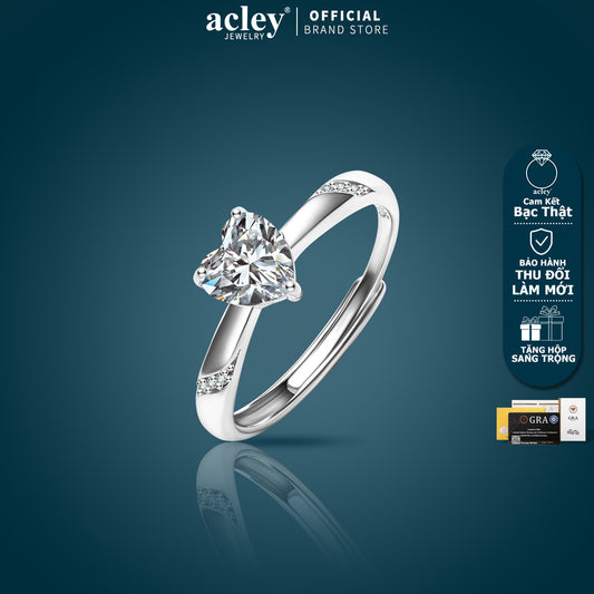 Nhẫn bạc S925 đính đá Moissanite hình trái tim