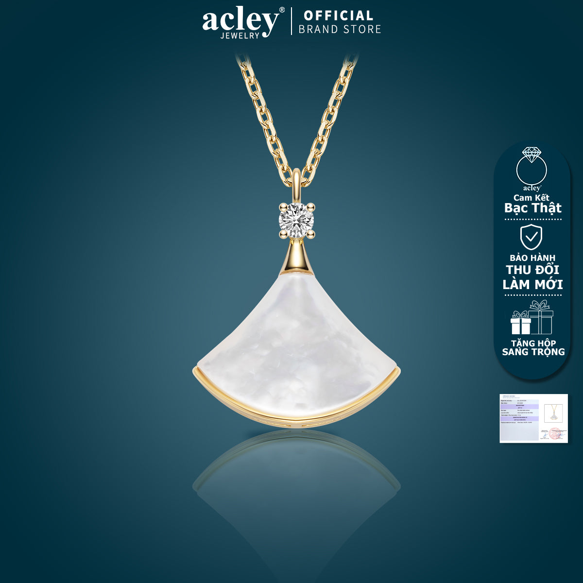 Dây chuyền bạc S925 xà cừ trắng đính đá zircon 5A dáng quạt