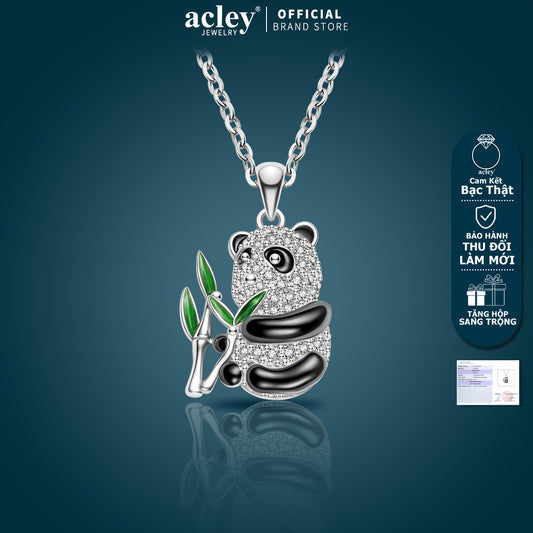 Dây chuyền bạc S925 hình gấu trúc ôm trúc đính đá zircon 5A