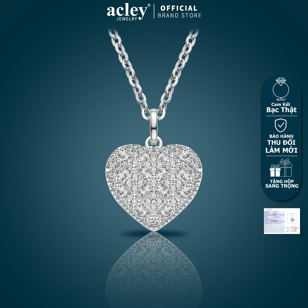 Dây chuyền bạc S925 hình trái tim đính đá zircon 5A