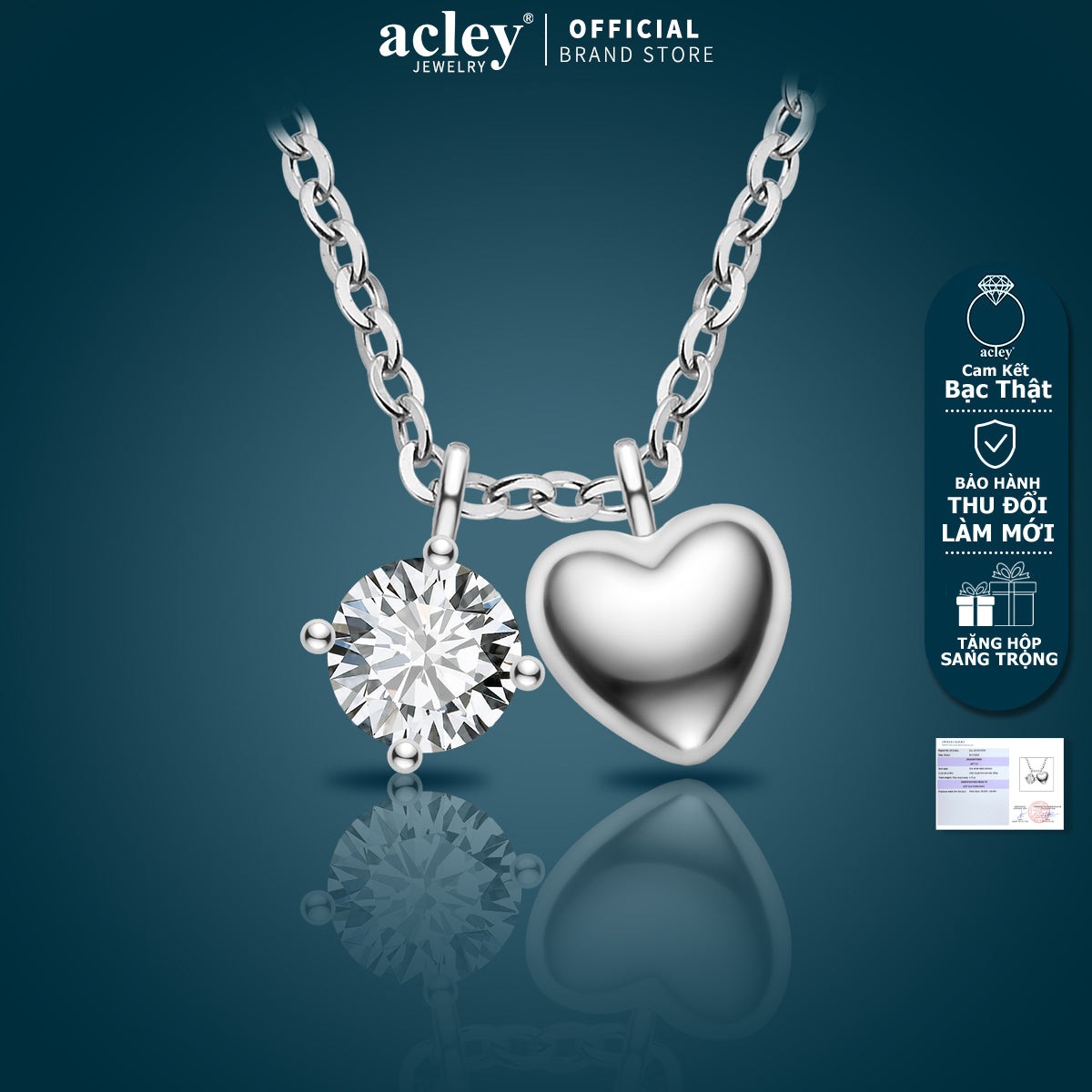 Dây chuyền bạc S925 mặt trái tim đôi đính đá zircon 5A