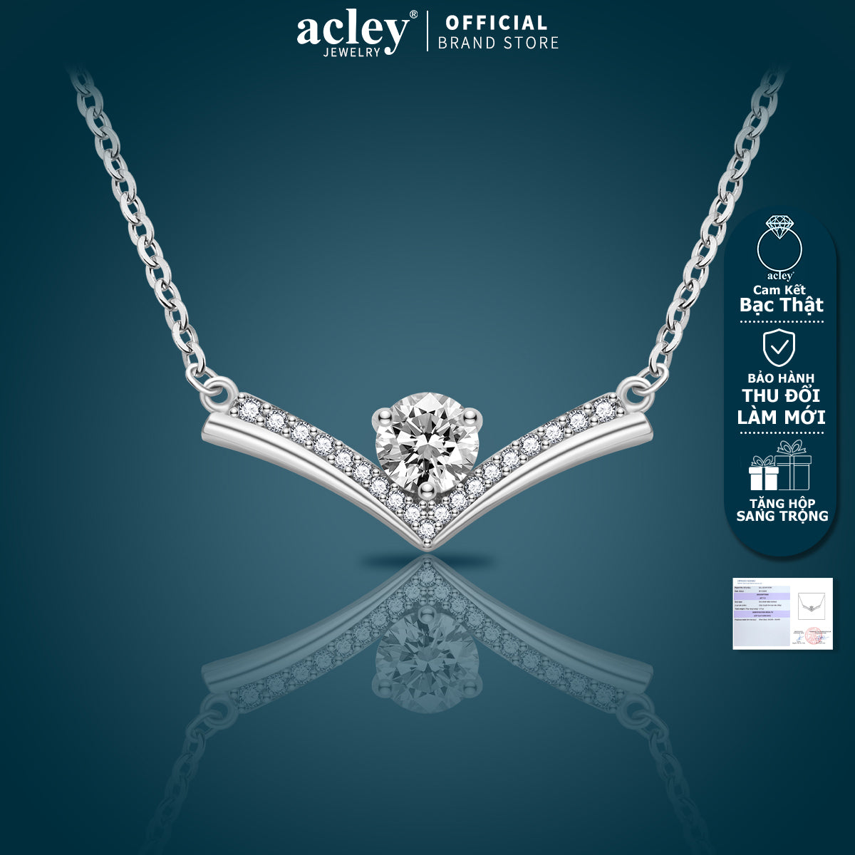 Dây chuyền bạc S925 chữ V đính đá zircon 5A