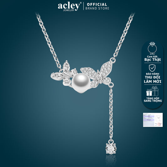 Dây chuyền bạc S925 hoa lá ngọc trai nước ngọt đính đá zircon 5A