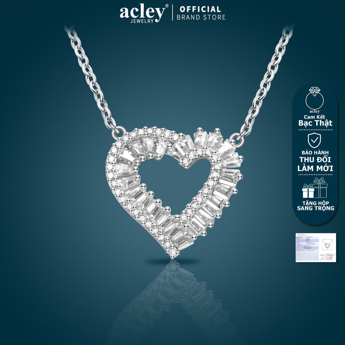 Dây chuyền bạc S925 mặt trái tim rỗng đính đá zircon 5A