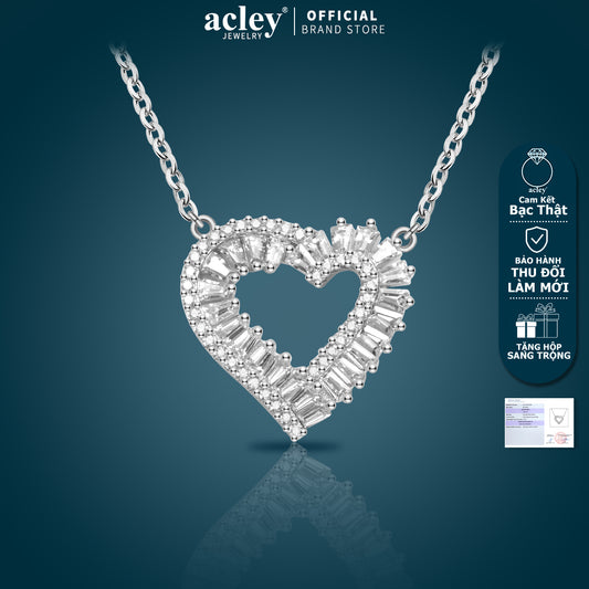 Dây chuyền bạc S925 mặt trái tim rỗng đính đá zircon 5A