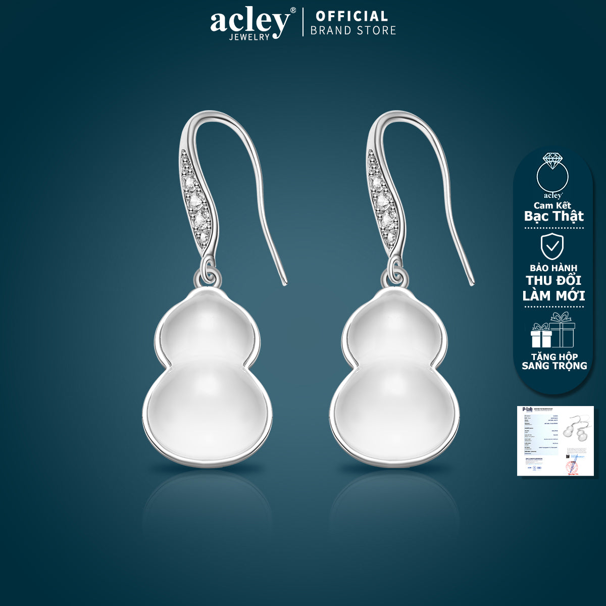 Bông tai móc bạc S925 hồ lô đá mã não chalcedony