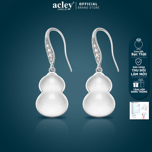 Bông tai móc bạc S925 hồ lô đá mã não chalcedony