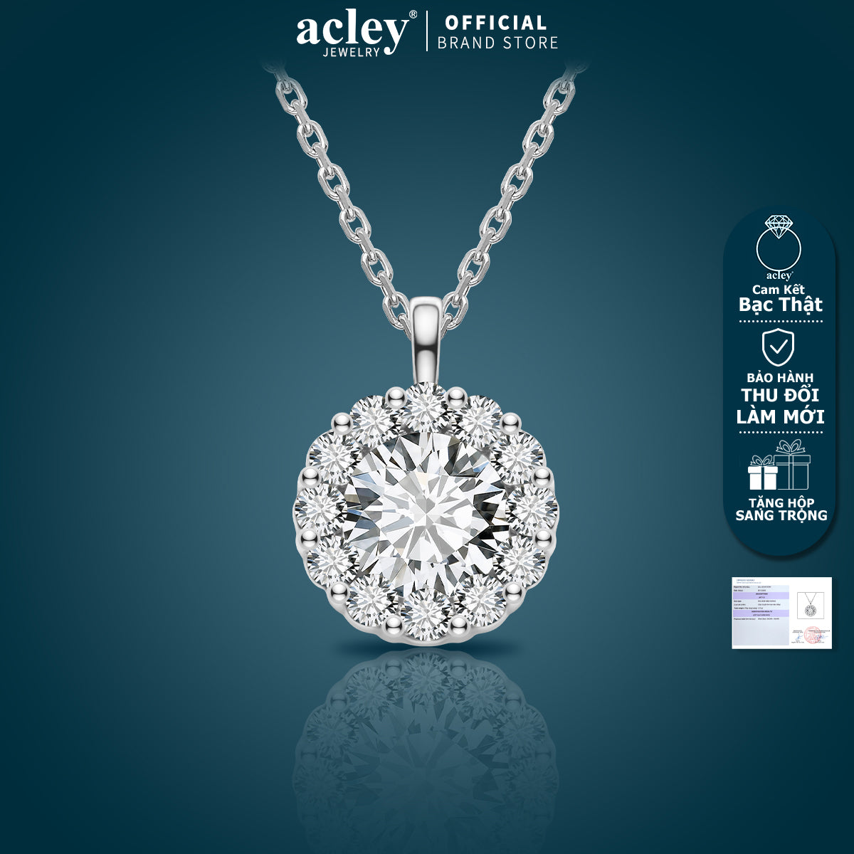 Dây chuyền bạc S925 mặt tròn đính đá zircon 5A