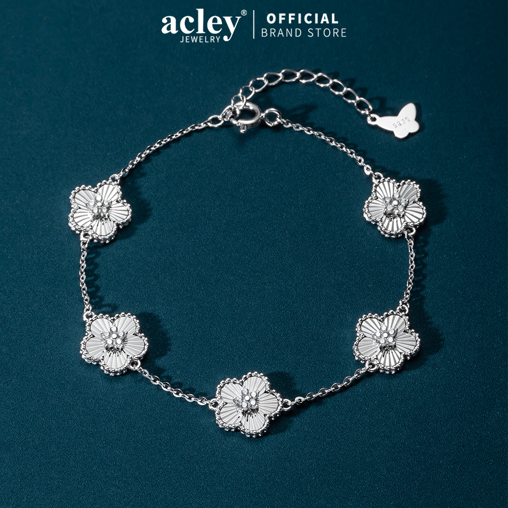 Lắc tay bạc S925 hình hoa đính đá zircon 5A