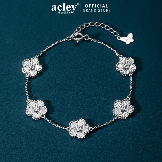 Lắc tay bạc S925 hình hoa đính đá zircon 5A
