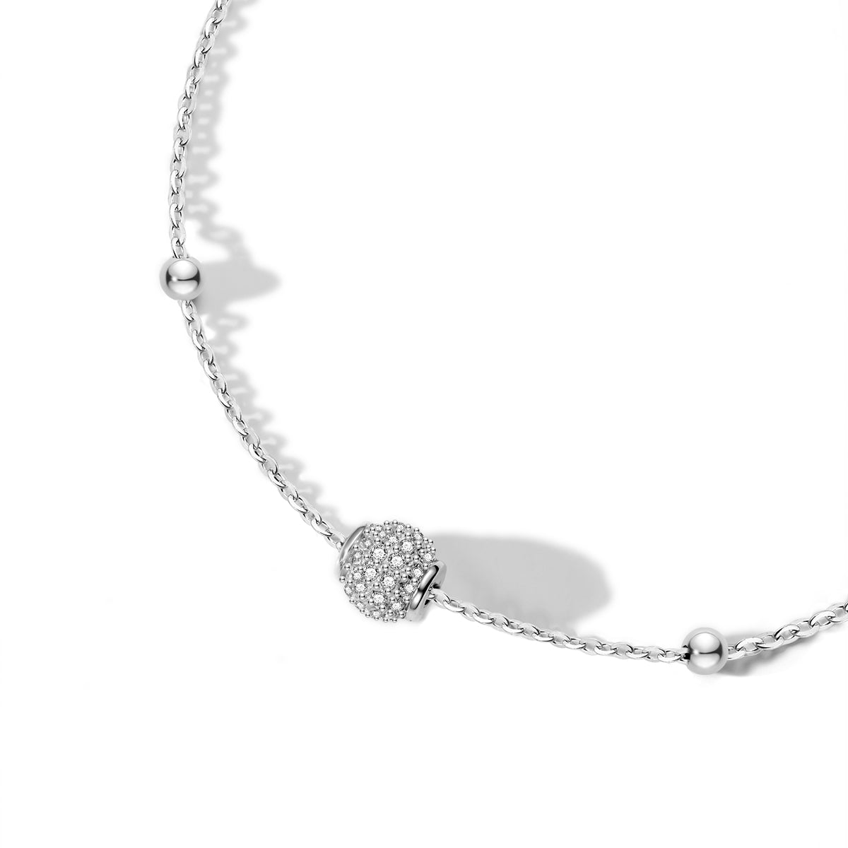 Lắc tay bạc S925 hạt tròn đính đá zircon 5A